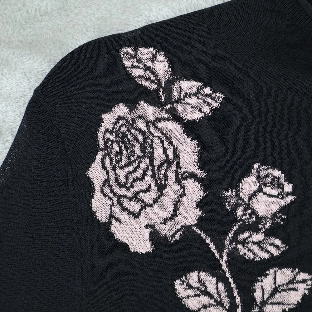 Black Rose-Embroidered Lightweight Sweater - Picture 9 of 16
